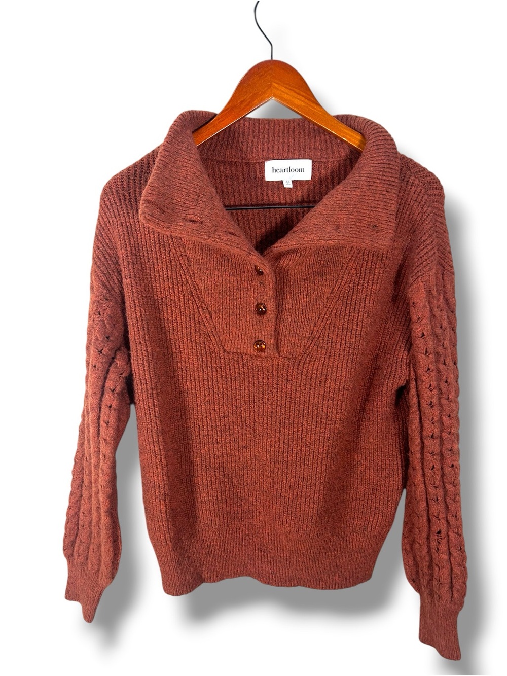 Heartloom Kenley Knit Rust Orange Quarter Button Puff Sleeve Sweater Size XS
